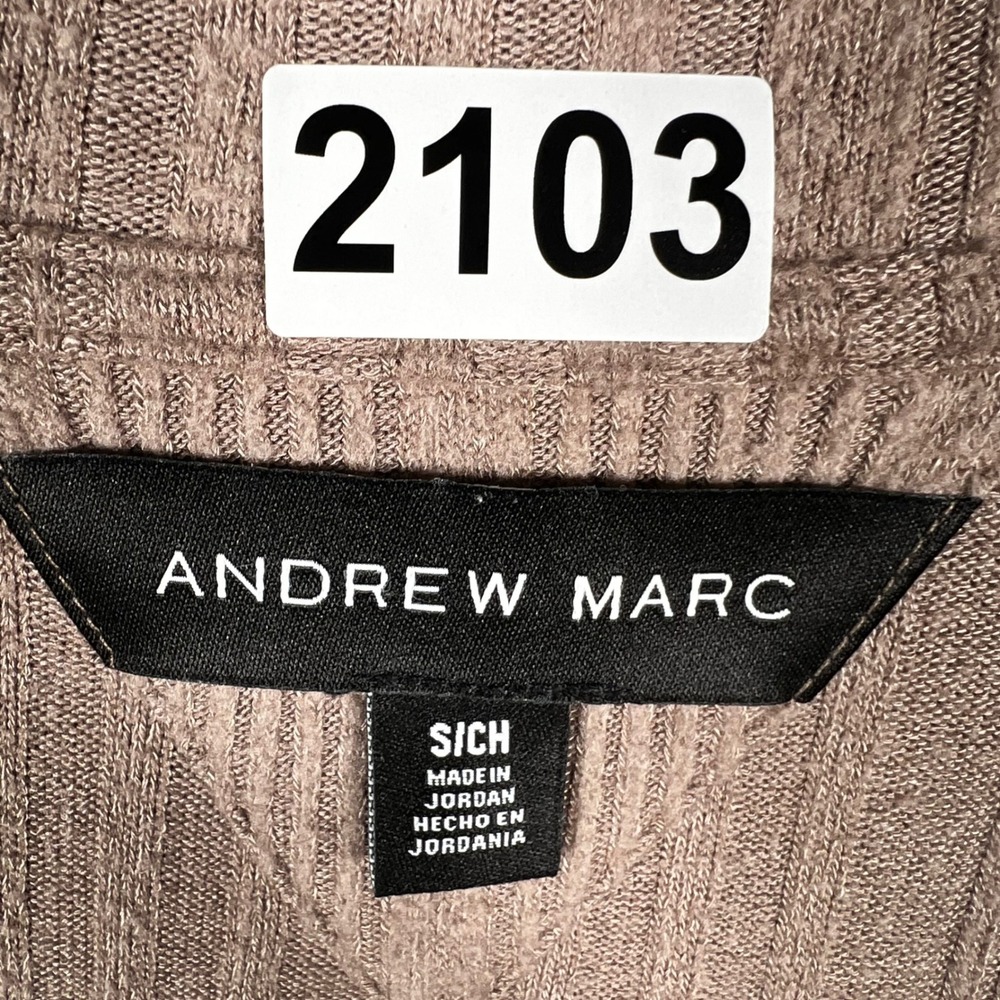 Andrew Marc Womens Ribbed V-Neck Sweater Mauve Taupe Small Relaxed Fit - Picture 5 of 5